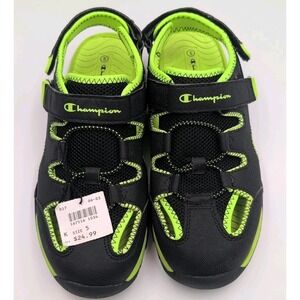 Champion Boys Kids Sandals Shoes Black/Neon Green Strap Closed Toe Size 5 Youth